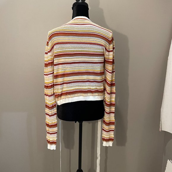 Azalea Womens Striped Tie Front Lng Sl Crop Top Cardigan sz M NWOT - Picture 3 of 6